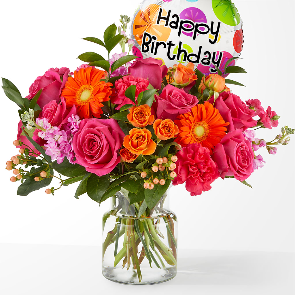 Fiesta Bouquet with Birthday Balloon – Valley Flower Shoppe, Waverly NY
