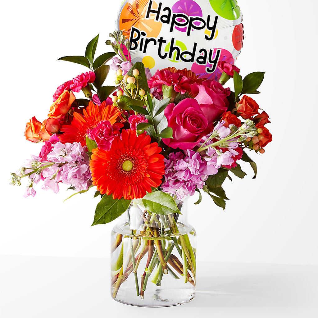 Fiesta Bouquet with Birthday Balloon – Valley Flower Shoppe, Waverly NY