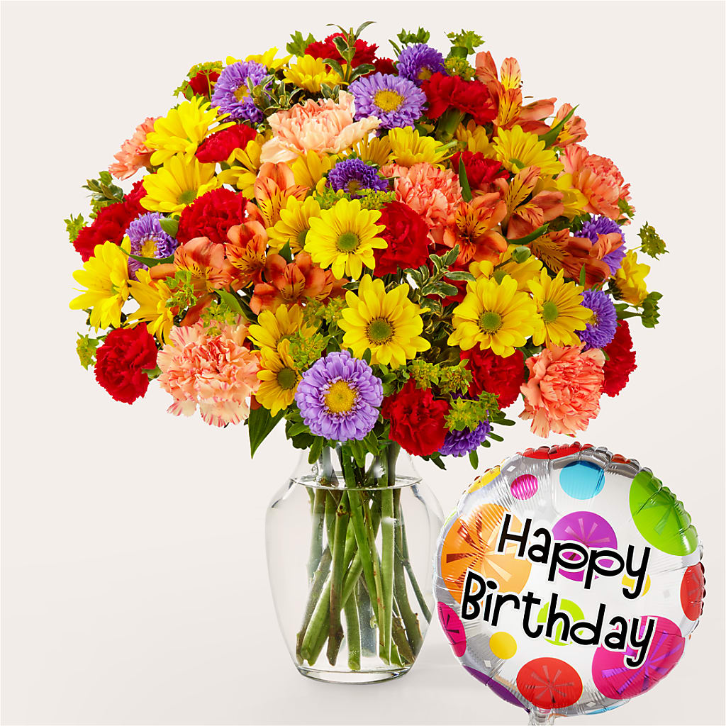 Kaleidoscope Bouquet with Birthday Balloon – Valley Flower Shoppe, Waverly NY