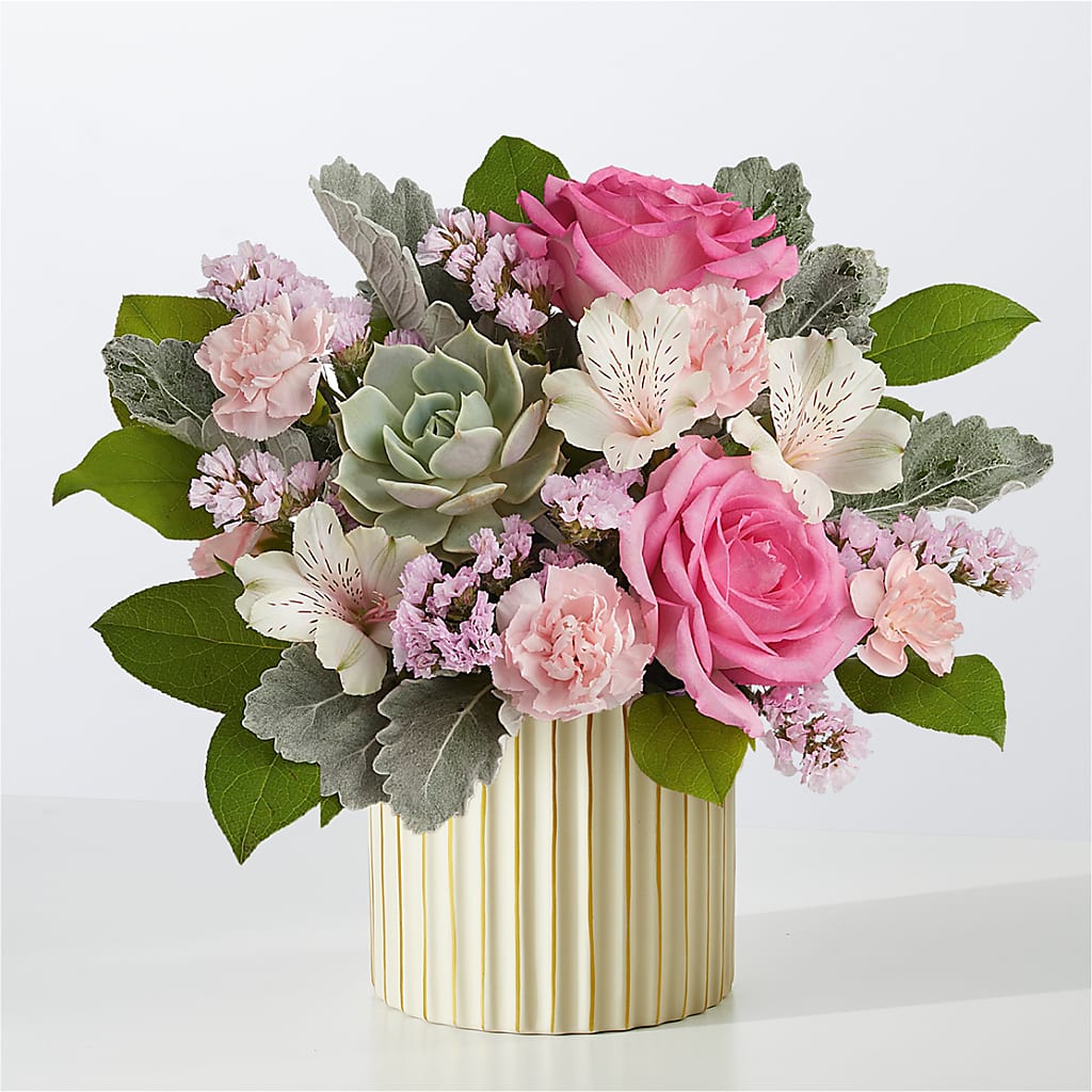 Dusty Rose Bouquet with Ivory Vase – Valley Flower Shoppe, Waverly NY