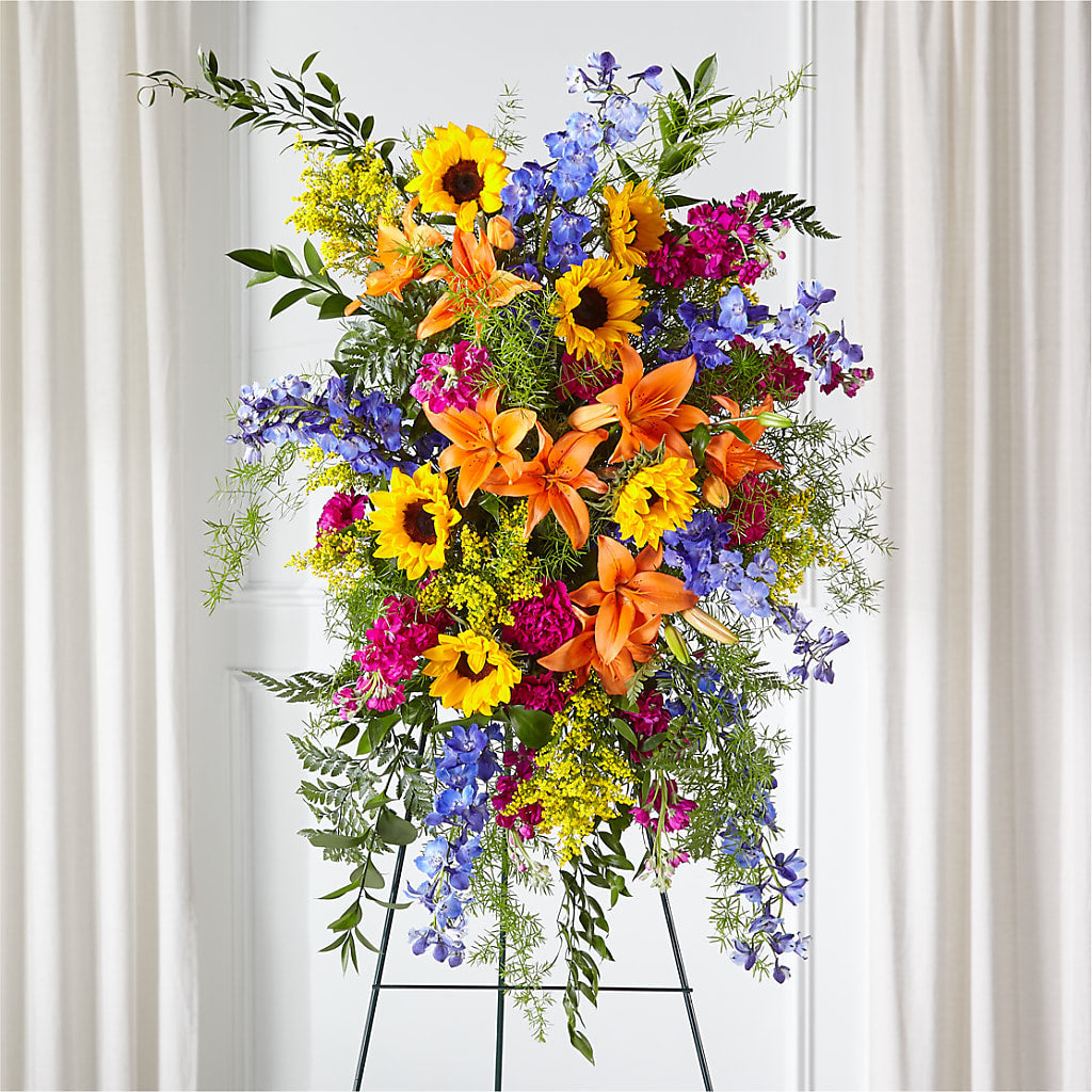 Sunlit Memories Standing Spray (Standard) – Valley Flower Shoppe, Waverly NY