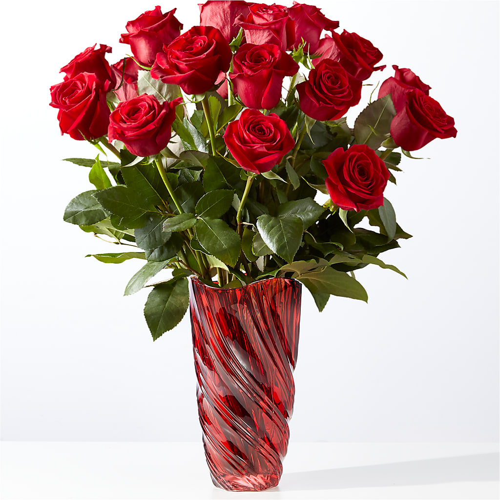 Classic Love Red Rose Bouquet with Luxe Swirl Vase – Valley Flower Shoppe, Waverly NY