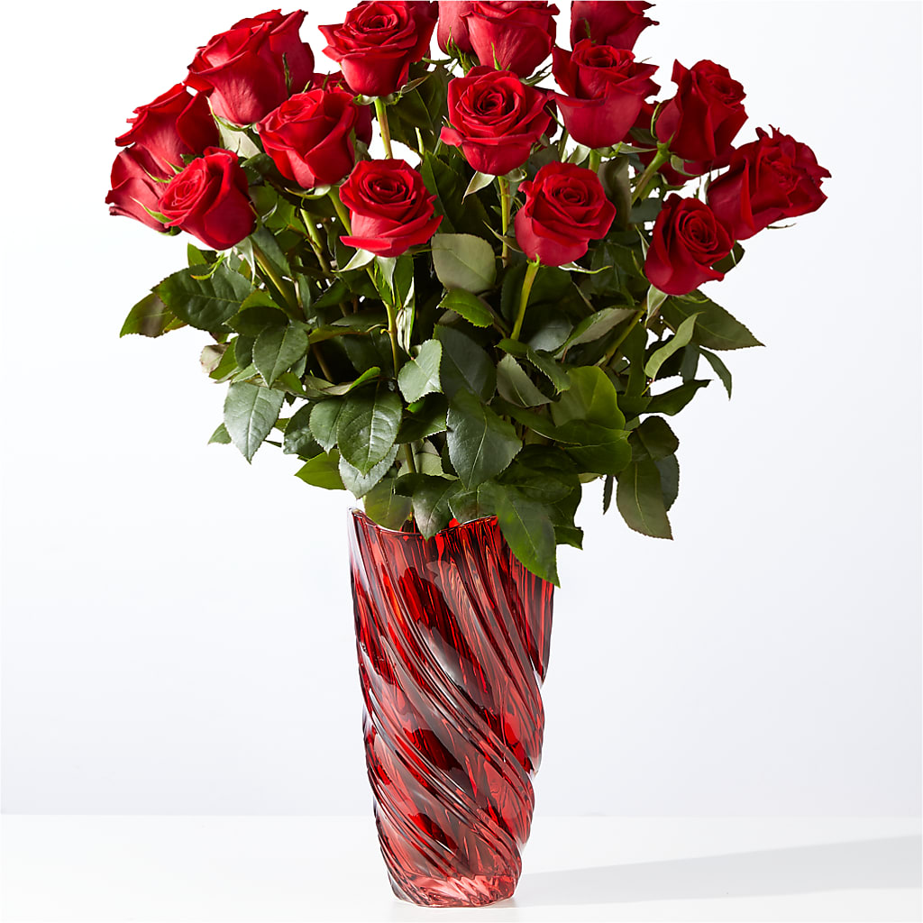 Classic Love Red Rose Bouquet with Luxe Swirl Vase – Valley Flower Shoppe, Waverly NY
