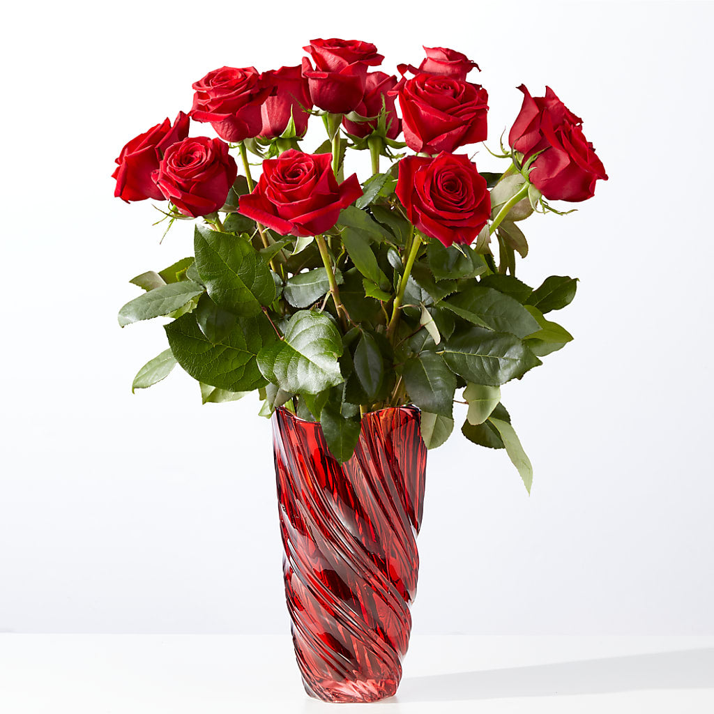 Classic Love Red Rose Bouquet with Luxe Swirl Vase – Valley Flower Shoppe, Waverly NY