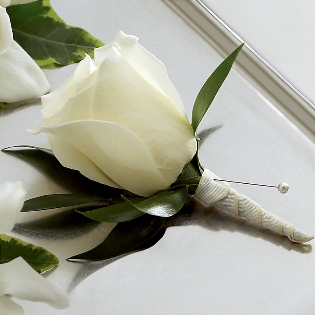 White Rose Boutonniere – Valley Flower Shoppe, Waverly NY