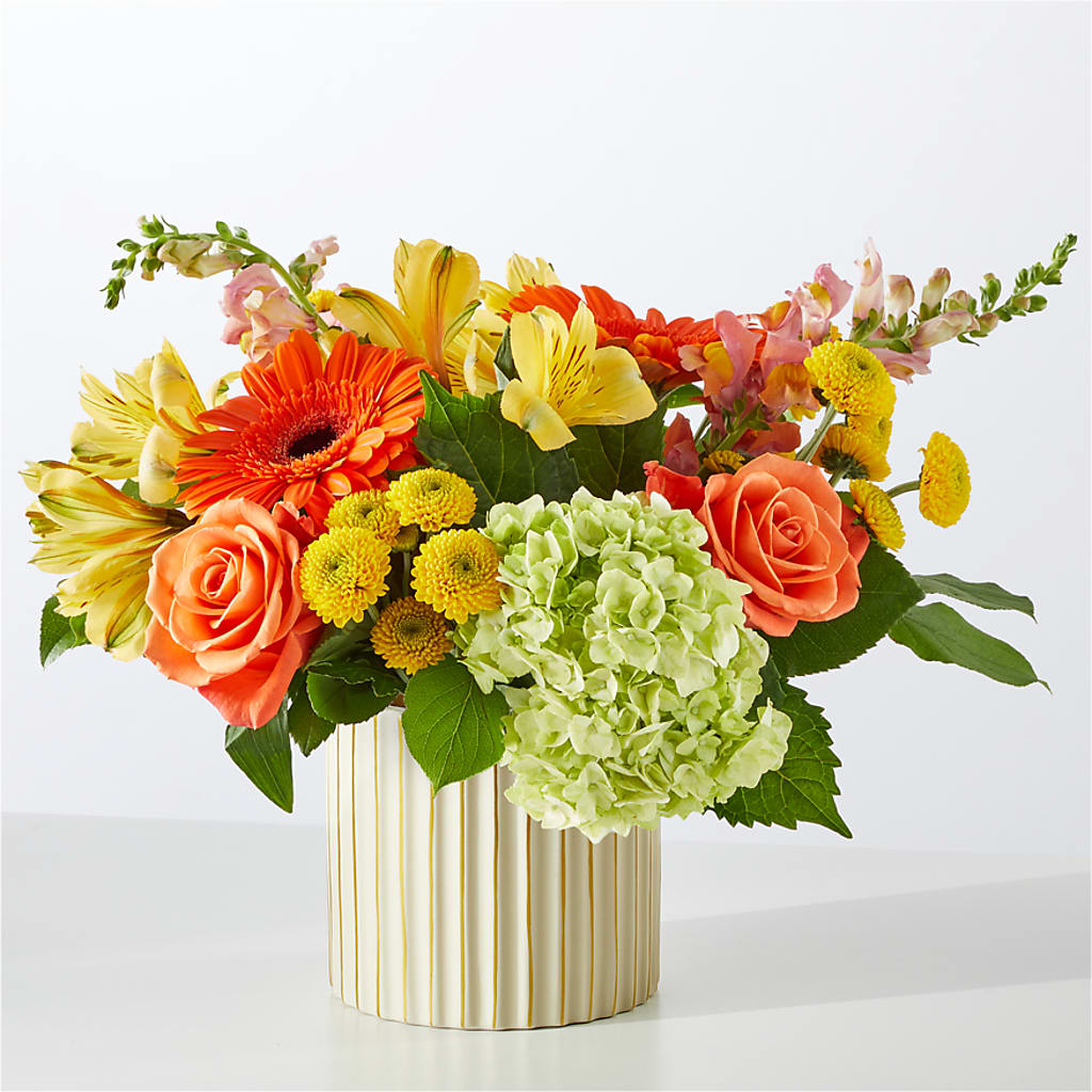 Autumn Sunshine Bouquet with Ivory Vase –  Valley Flower Shoppe, Waverly NY