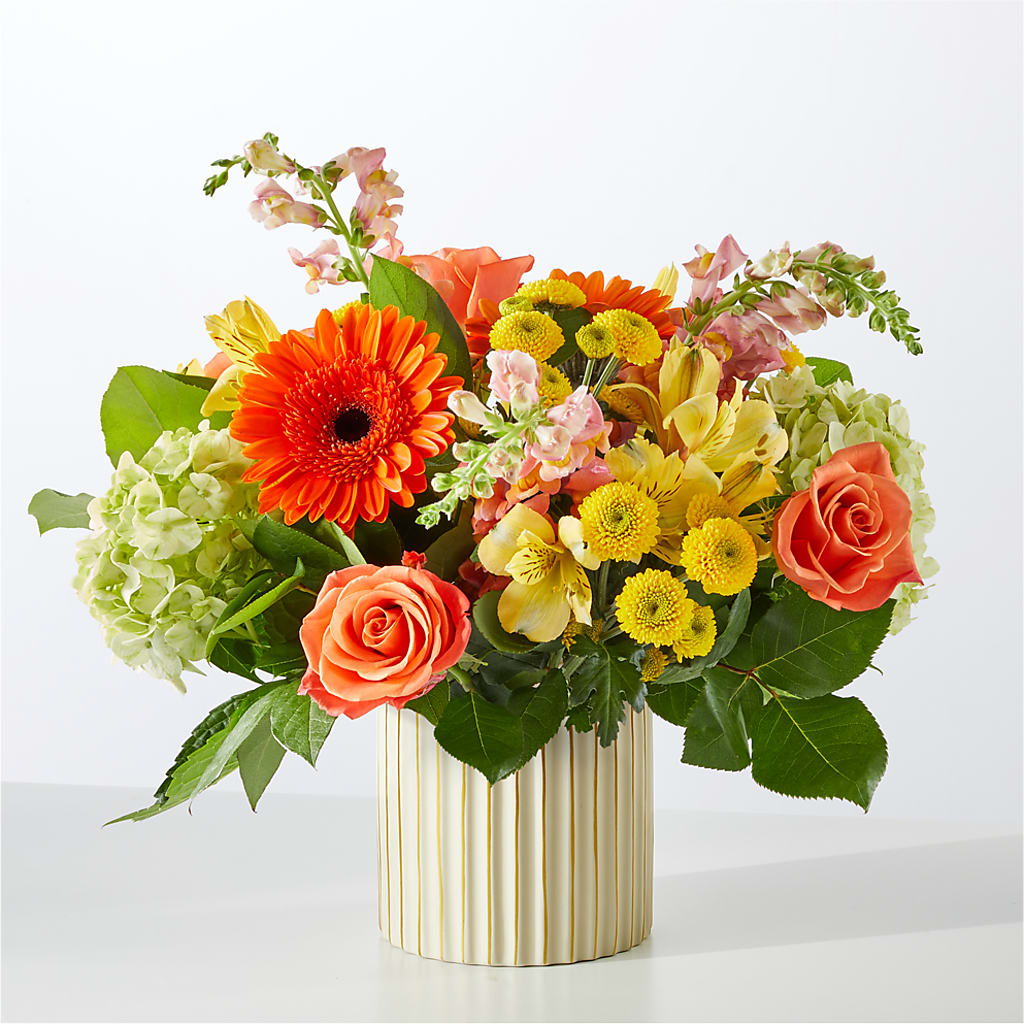 Autumn Sunshine Bouquet with Ivory Vase –  Valley Flower Shoppe, Waverly NY
