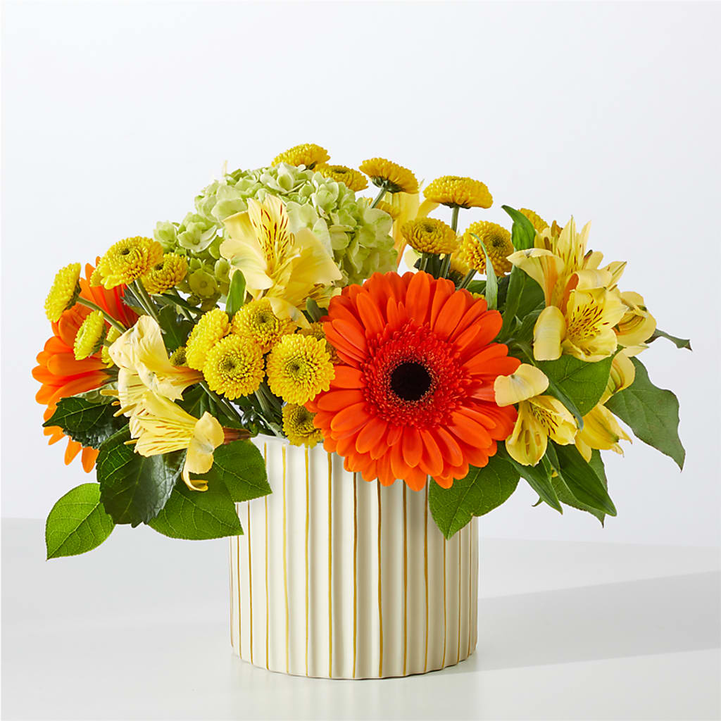 Autumn Sunshine Bouquet with Ivory Vase –  Valley Flower Shoppe, Waverly NY