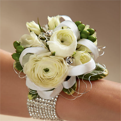 White Wedding Corsage –  Valley Flower Shoppe, Waverly NY
